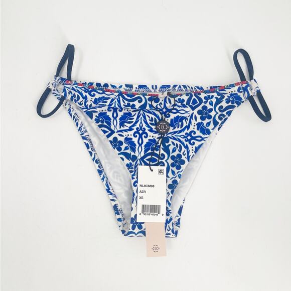 NANETTE LEPORE Bikini Bottom XS Talavera Vamp Azure Blue Beach Swim Resort NWT - Picture 3 of 16